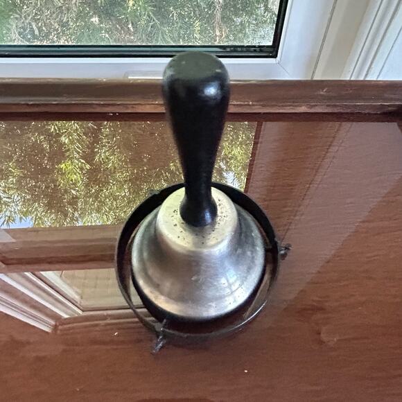 Vintage Handbell with Wooden Handle and Cast Metal Bell, School or Service Bell - Picture 7 of 10